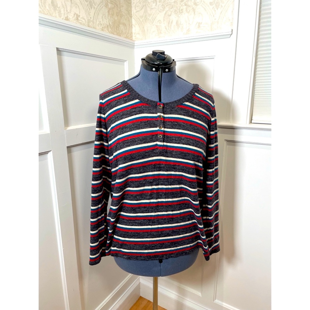 EUC - Torrid Relaxed Fit Stripped Heather Grey Sweater - Size 1 (14/16)